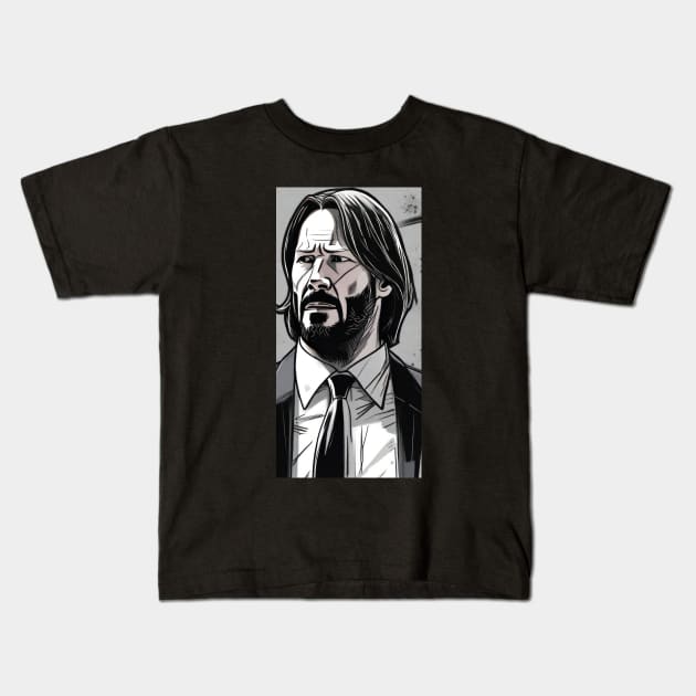 John Wick- Comic Book Style_001 Kids T-Shirt by Buff Geeks Art